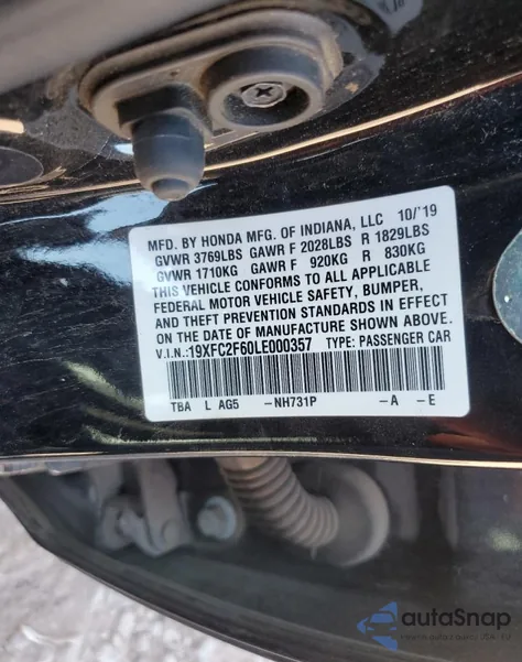 2020 Honda Civic Lx from USA, damaged, VIN 19XFC2F60LE000357